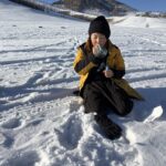 雪の上で外気浴